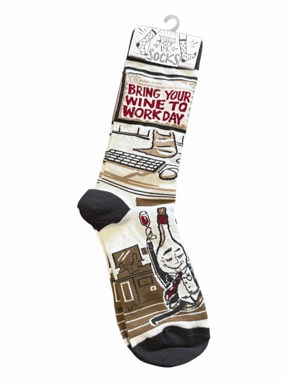 Primitives by Kathy Crew Socks in White, Black, Tan & Red Cocktail Design